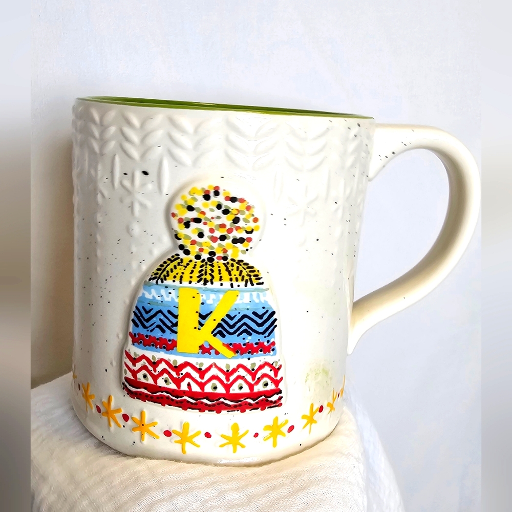 Anthropologie K Initial Holiday Winter Mug